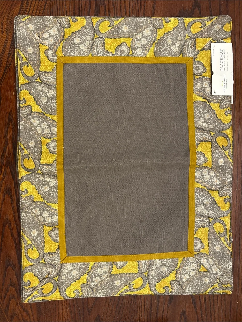 Threshold Brown Center Placemat with Yellow Paisley Border - Set of 4